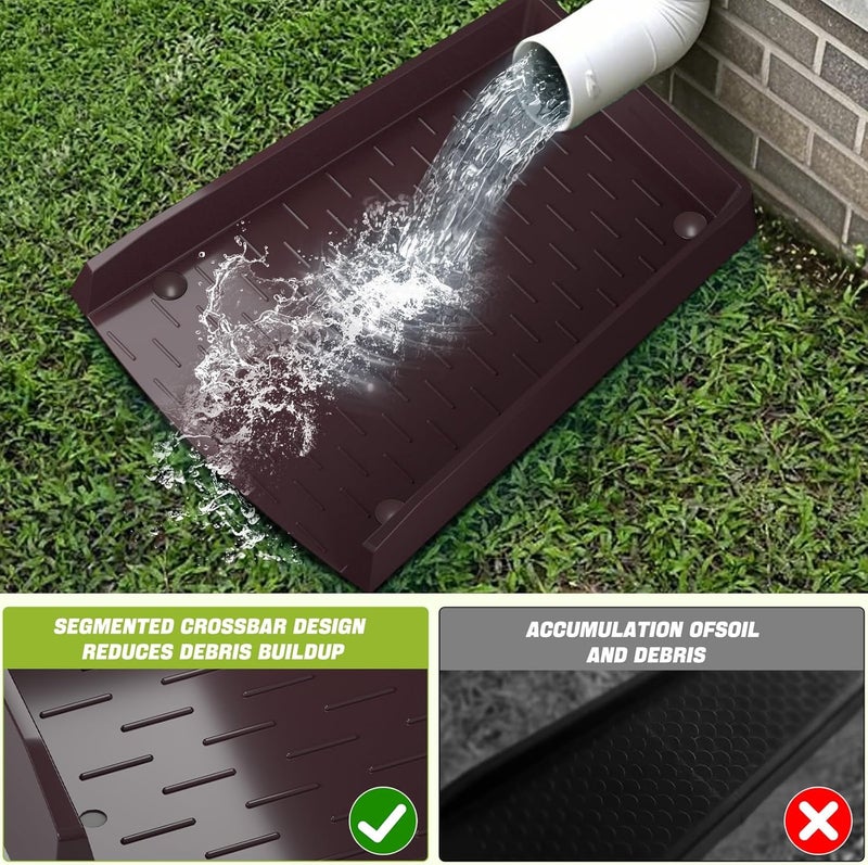 laapee 2 Pack Splash Blocks for Gutters Downspouts, 12” Extra-Wide Rain Gutter Downspout Splash Block, One-piece Molding Design Gutter Downspout Extensions for Water Drainage, Down spout with Nails, Brown - Image 2
